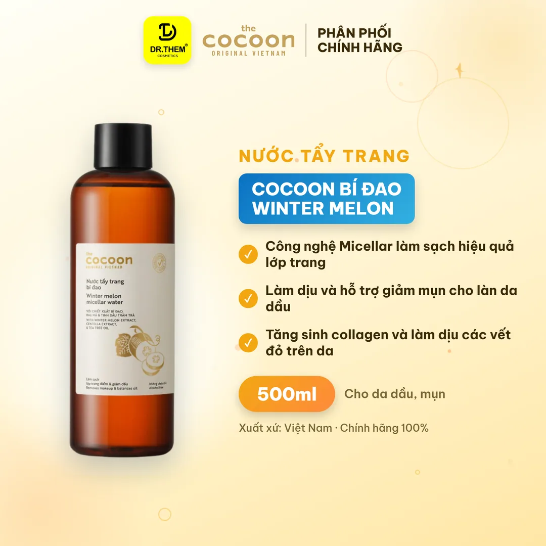 Nước Tẩy Trang Cocoon Bí Đao Winter Melon Micellar Water Làm Sạch Sâu Giảm Dầu Cho Da Dầu Mụn 500ml