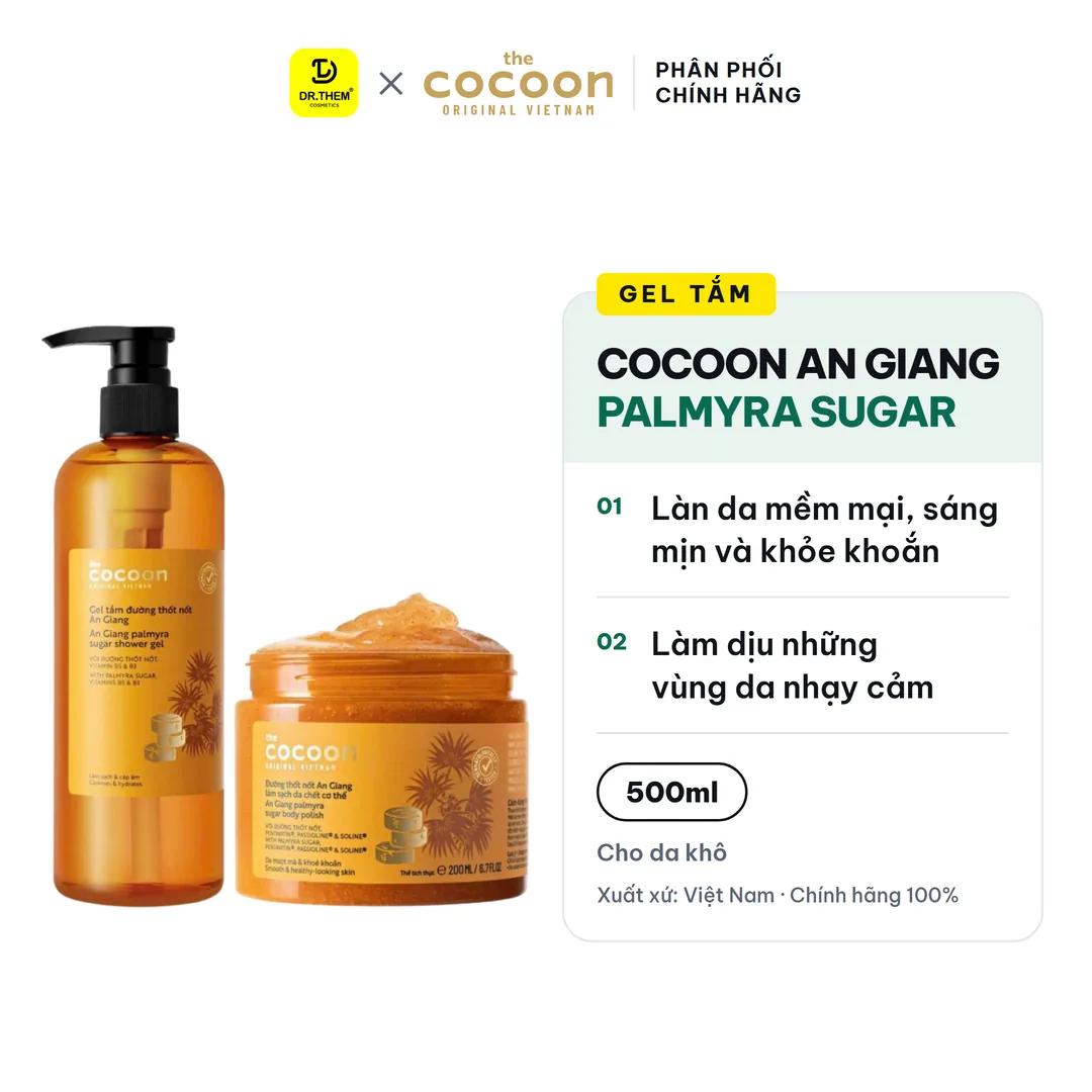 Gel Tắm Cocoon An Giang Palmyra Sugar Shower Gel Đường Thốt Nốt Làm Sạch Dịu Nhẹ Dưỡng Ẩm Mềm Mịn Da 500ml