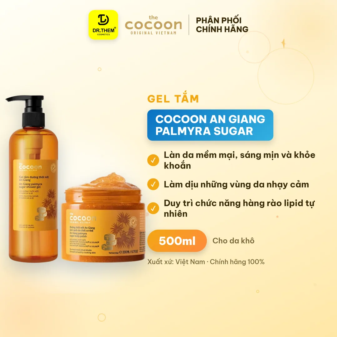 Gel Tắm Cocoon An Giang Palmyra Sugar Shower Gel Đường Thốt Nốt Làm Sạch Dịu Nhẹ Dưỡng Ẩm Mềm Mịn Da 500ml