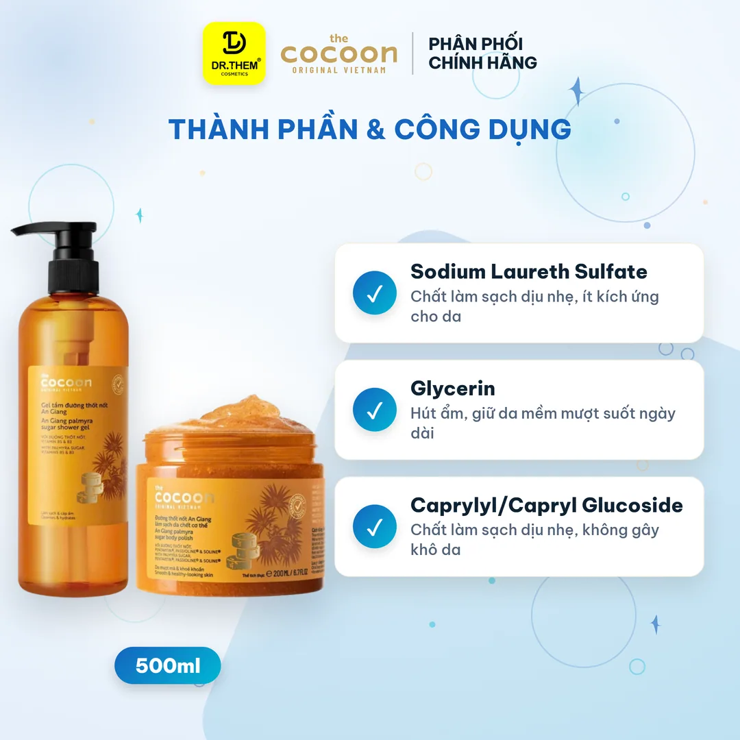 Gel Tắm Cocoon An Giang Palmyra Sugar Shower Gel Đường Thốt Nốt Làm Sạch Dịu Nhẹ Dưỡng Ẩm Mềm Mịn Da 500ml 6