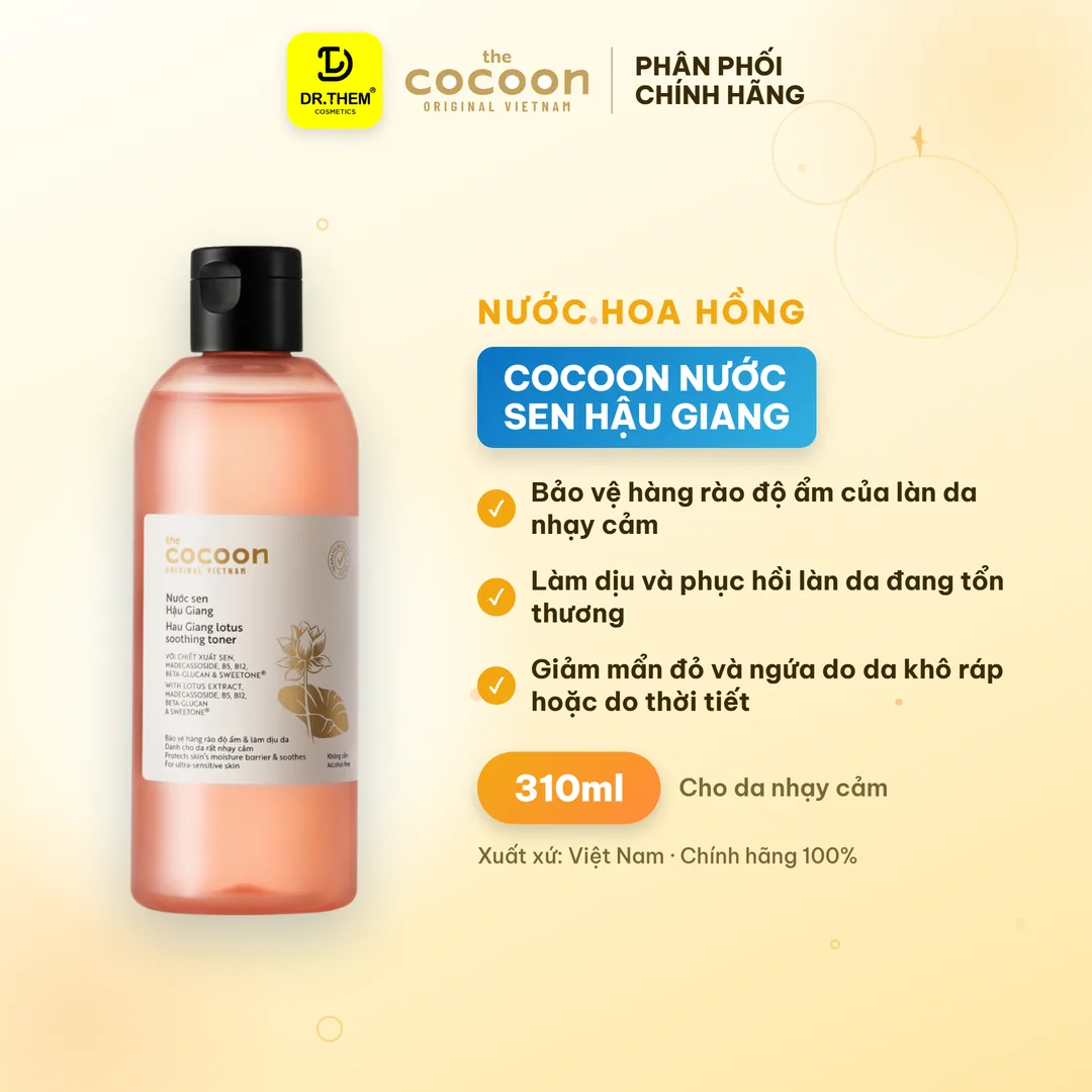 Nước Hoa Hồng Cocoon Nước Sen Hậu Giang Toner Hỗ Trợ Phục Hồi Cấp Ẩm Làm Dịu Cho Da Rất Nhạy Cảm 310ml