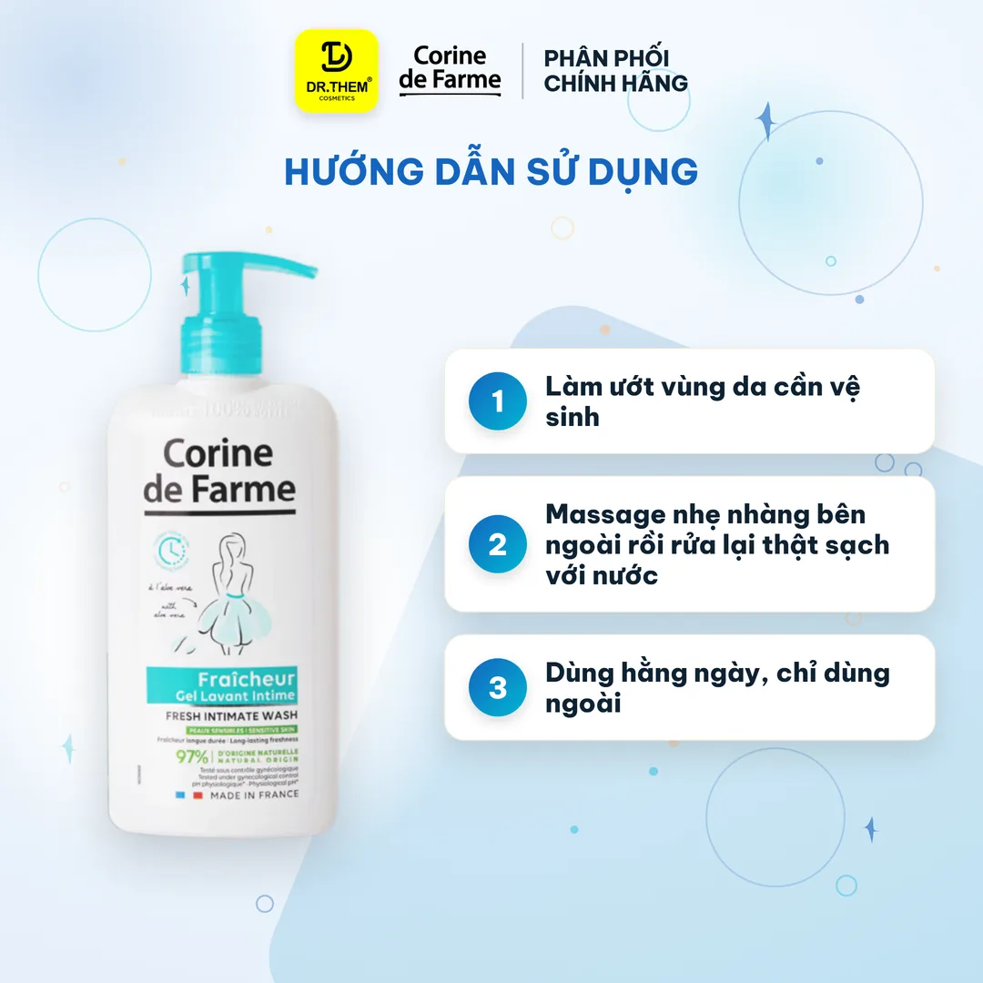 Dung Dịch Vệ Sinh Phụ Nữ Corine de Farme Intimate Gel Fraicheur Lô Hội Làm Sạch Dịu Nhẹ Cân Bằng pH 250ml 3