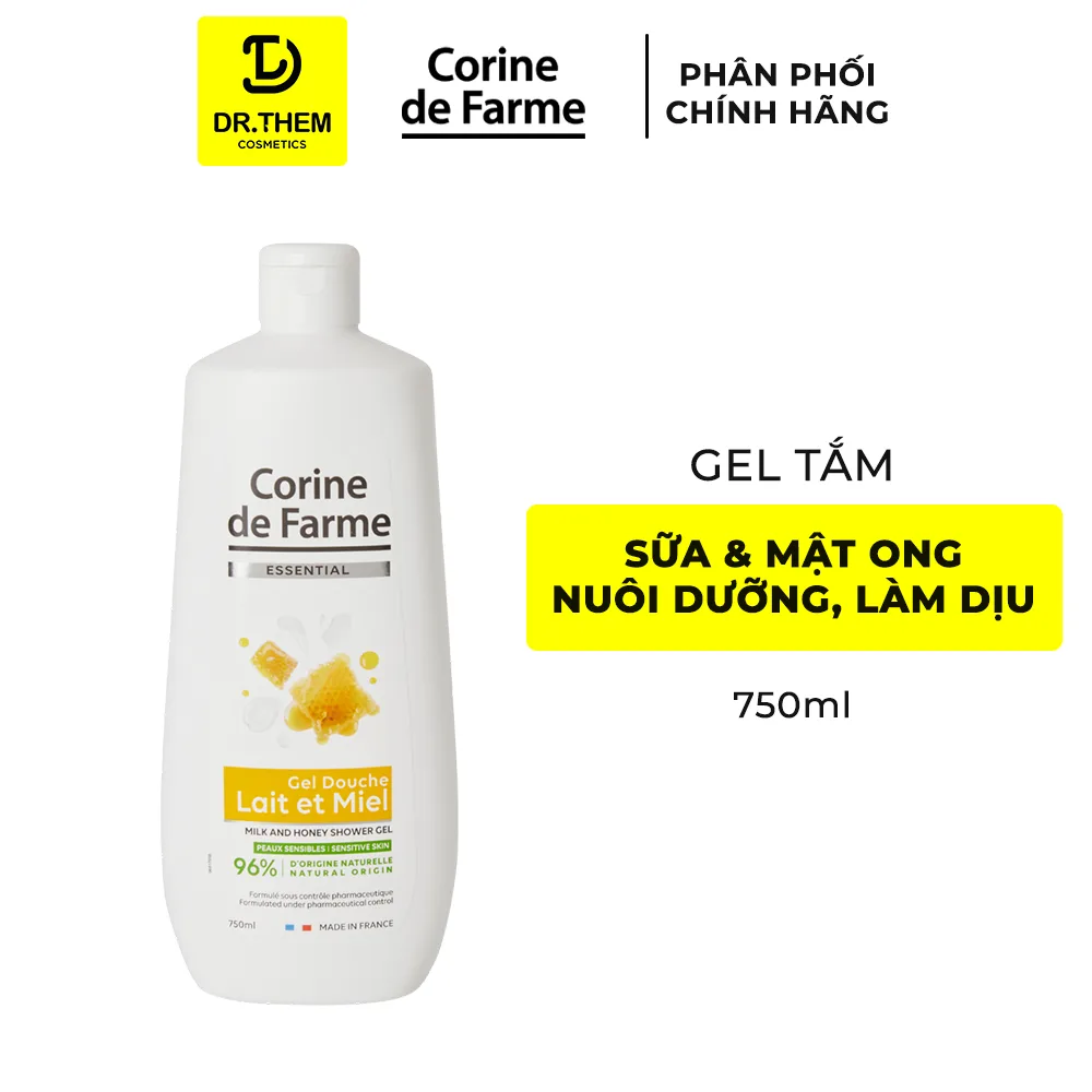 Gel Tắm Sữa Mật Ong Corine De Farme Essential Milk And Honey Shower Gel Nuôi Dưỡng Da Mềm Mịn 750ml