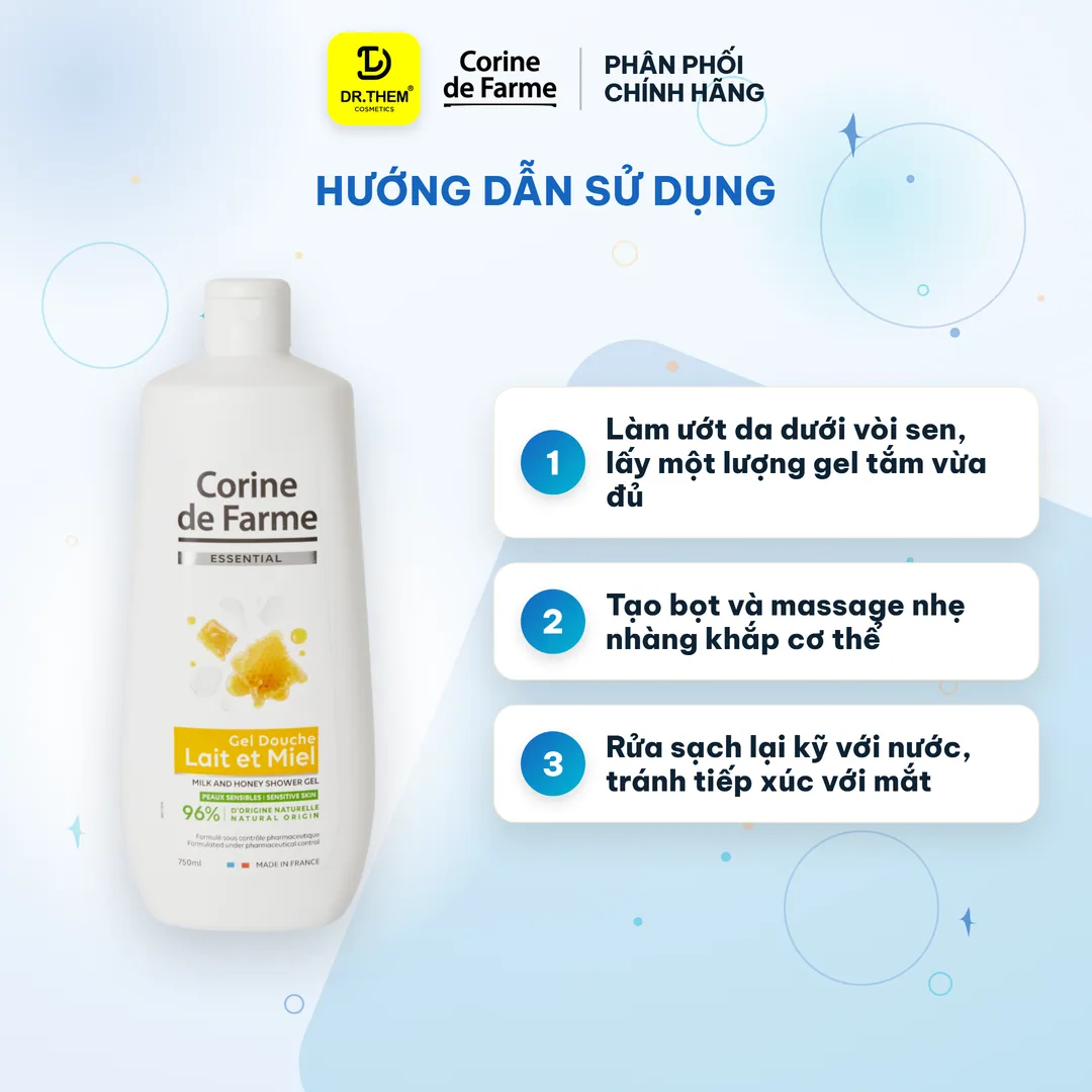 Gel Tắm Sữa Mật Ong Corine De Farme Essential Milk And Honey Shower Gel Nuôi Dưỡng Da Mềm Mịn 750ml 8