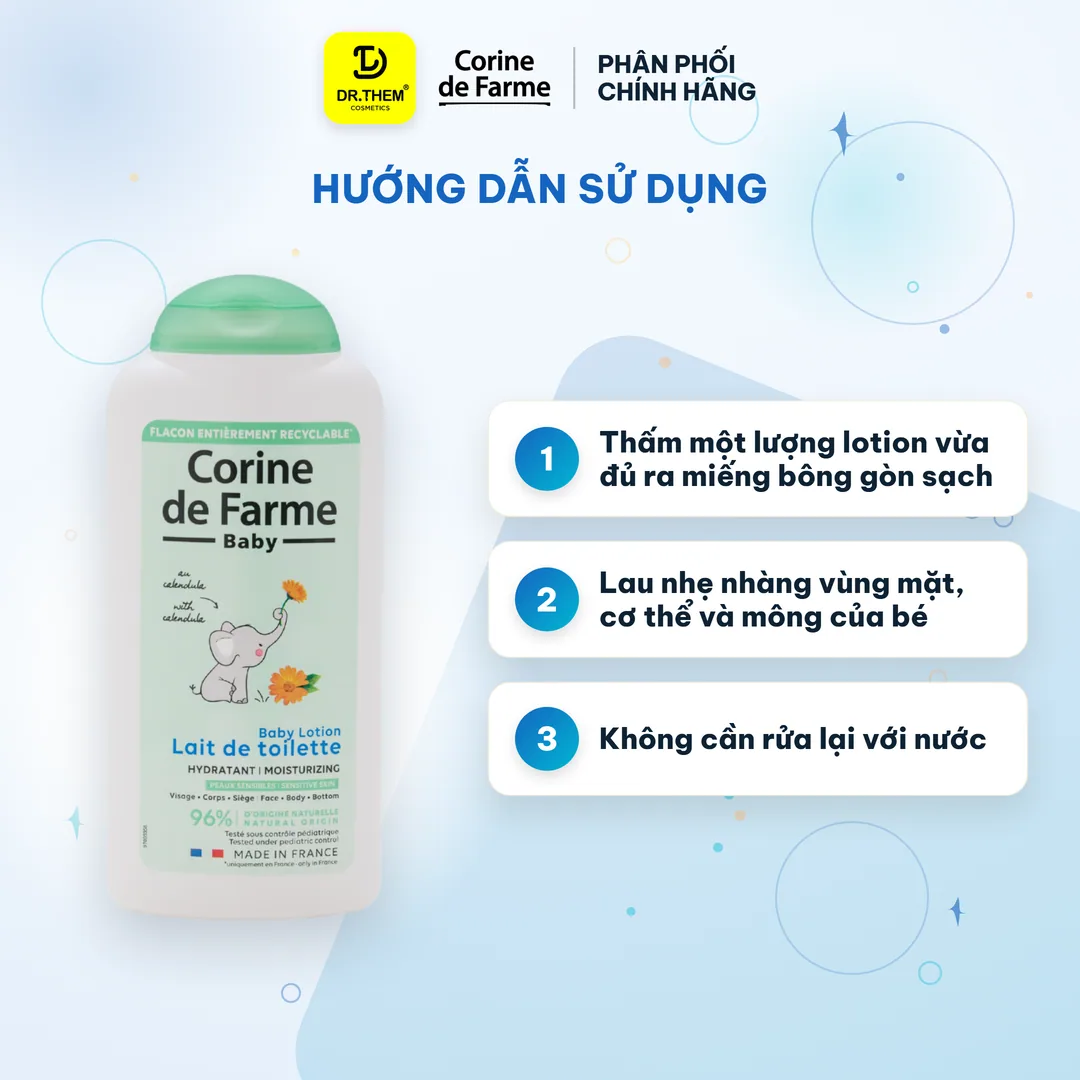 Lotion Làm Sạch Dịu Nhẹ Cho Bé Corine De Farme Baby Lotion Làm Dịu Dưỡng Ẩm Cho Da Nhạy Cảm 250ml 7
