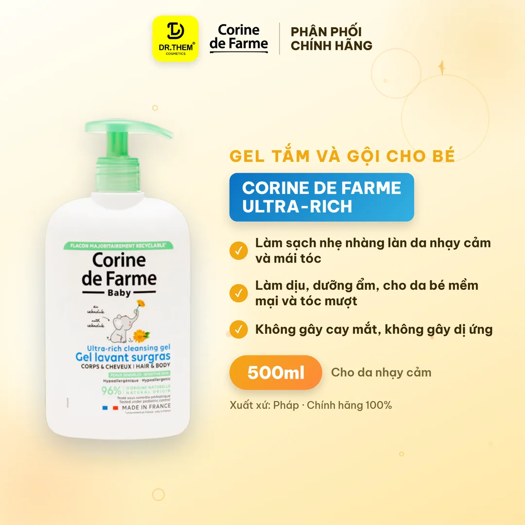 Gel Tắm Và Gội Cho Bé Corine de Farme Ultra-Rich Cleansing Gel 500ml