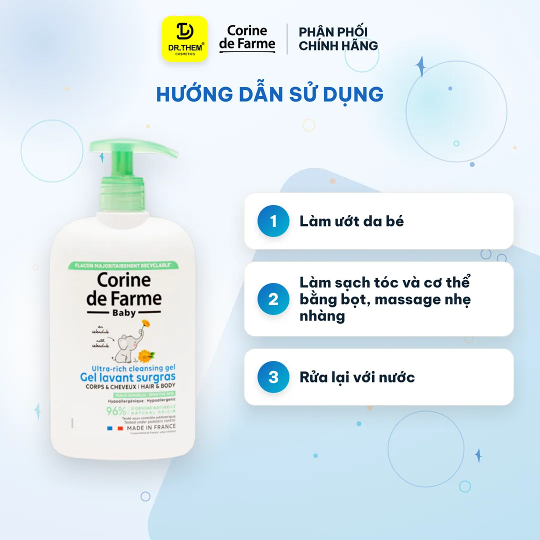 Gel Tắm Và Gội Cho Bé Corine de Farme Ultra-Rich Cleansing Gel 500ml 3