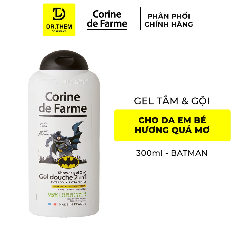 Gel Tắm Gội 2 In 1 Cho Bé Corine De Farme Batman Shower Gel Làm Sạch Dịu Nhẹ Hương Quả Mơ Ngọt Ngào 300ml