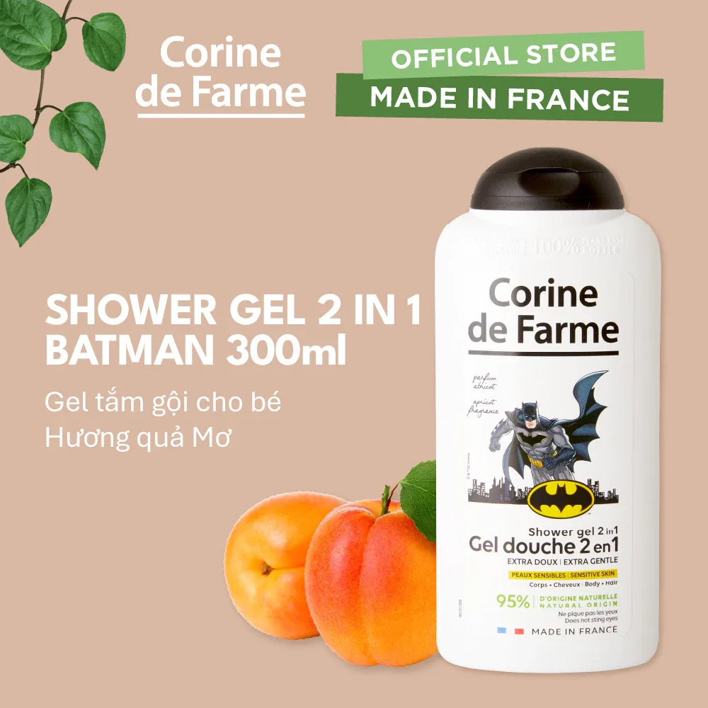 Gel Tắm Gội 2 In 1 Cho Bé Corine De Farme Batman Shower Gel Làm Sạch Dịu Nhẹ Hương Quả Mơ Ngọt Ngào 300ml 2