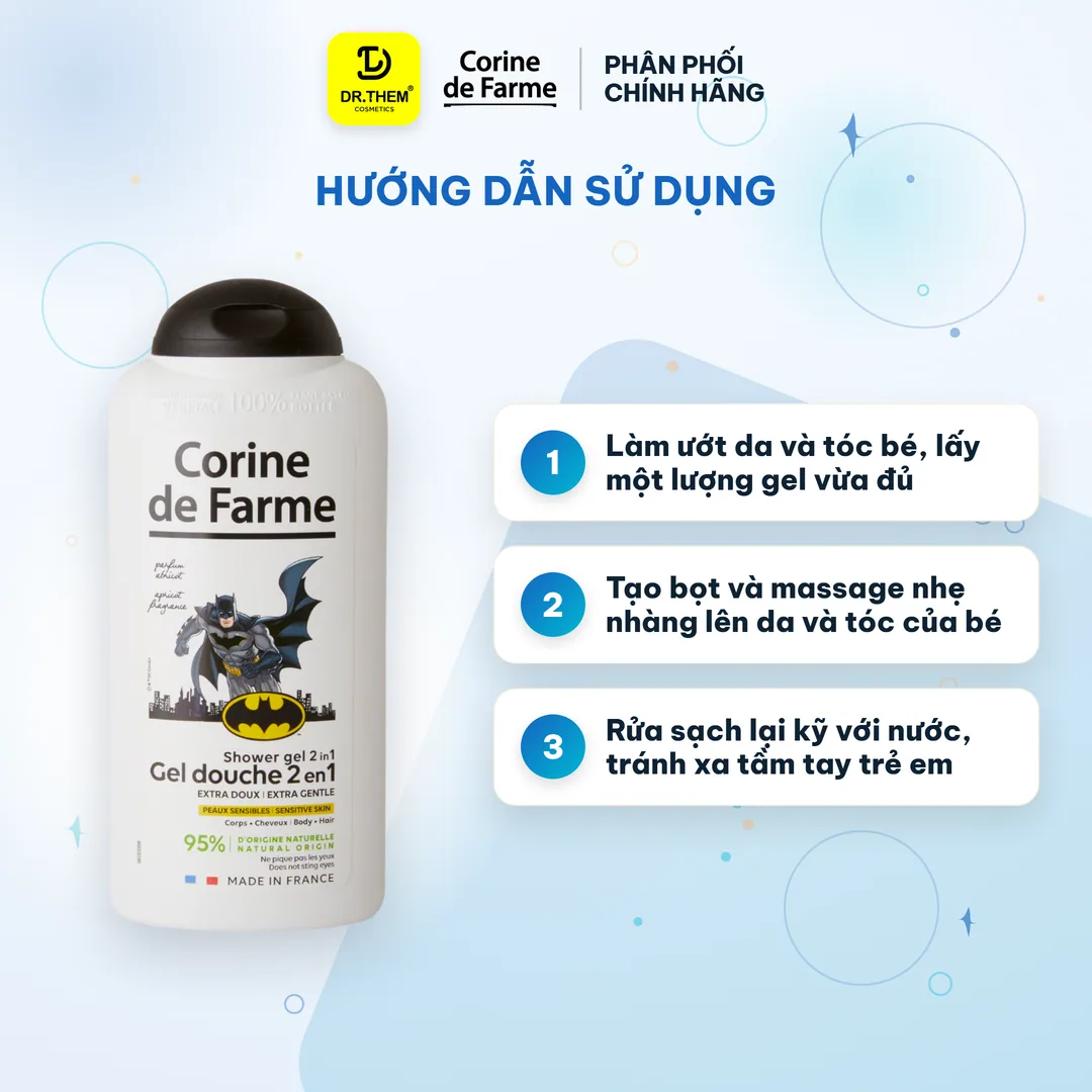Gel Tắm Gội 2 In 1 Cho Bé Corine De Farme Batman Shower Gel Làm Sạch Dịu Nhẹ Hương Quả Mơ Ngọt Ngào 300ml 7
