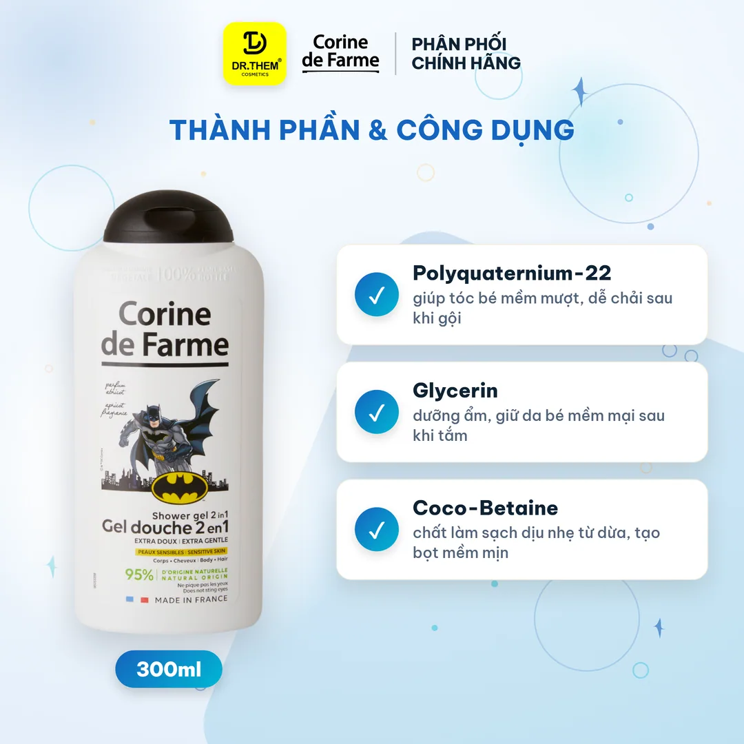 Gel Tắm Gội 2 In 1 Cho Bé Corine De Farme Batman Shower Gel Làm Sạch Dịu Nhẹ Hương Quả Mơ Ngọt Ngào 300ml 6