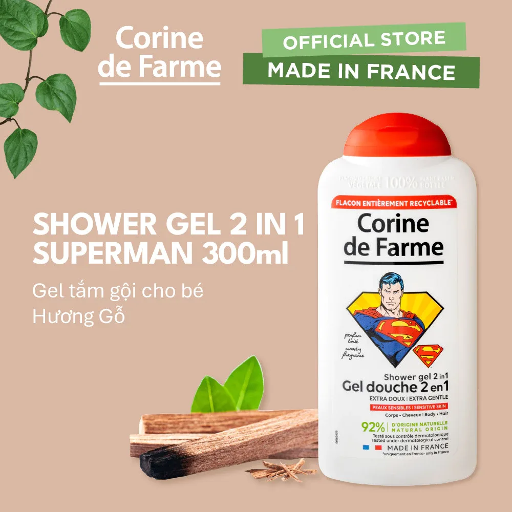 Gel Tắm Gội 2 In 1 Cho Bé Corine De Farme Superman Shower Gel Làm Sạch Dịu Nhẹ Hương Gỗ Ấm Áp 300ml 2