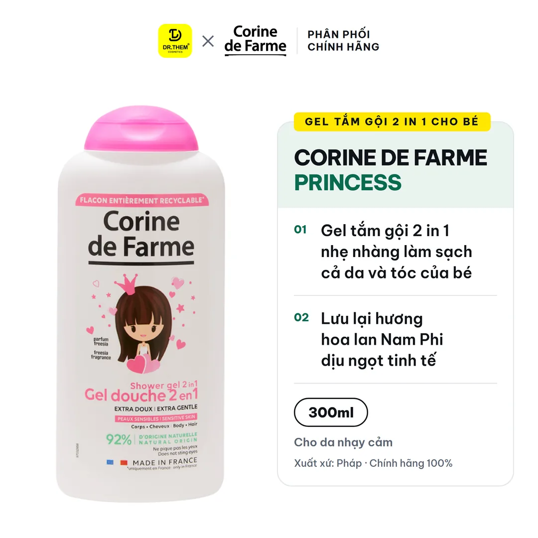 Gel Tắm Gội 2 In 1 Cho Bé Corine De Farme Princess Shower Gel Làm Sạch Dịu Nhẹ Hương Hoa Lan Nam Phi 300ml
