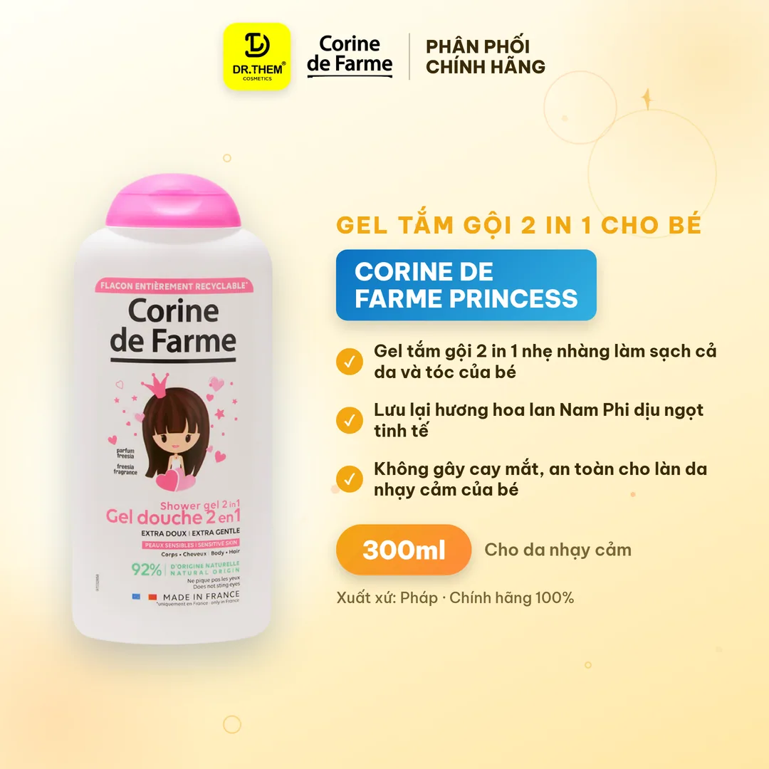 Gel Tắm Gội 2 In 1 Cho Bé Corine De Farme Princess Shower Gel Làm Sạch Dịu Nhẹ Hương Hoa Lan Nam Phi 300ml