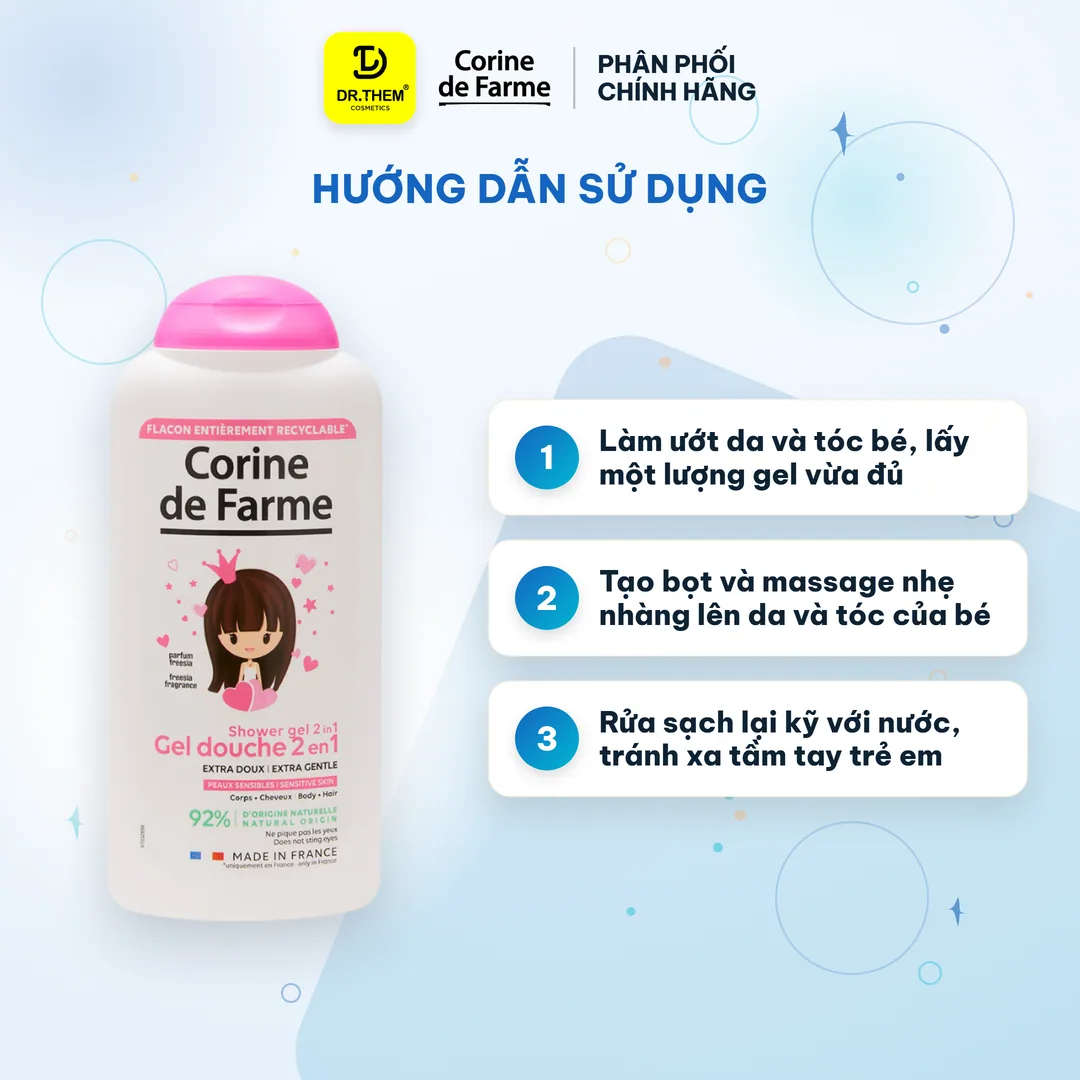 Gel Tắm Gội 2 In 1 Cho Bé Corine De Farme Princess Shower Gel Làm Sạch Dịu Nhẹ Hương Hoa Lan Nam Phi 300ml 7