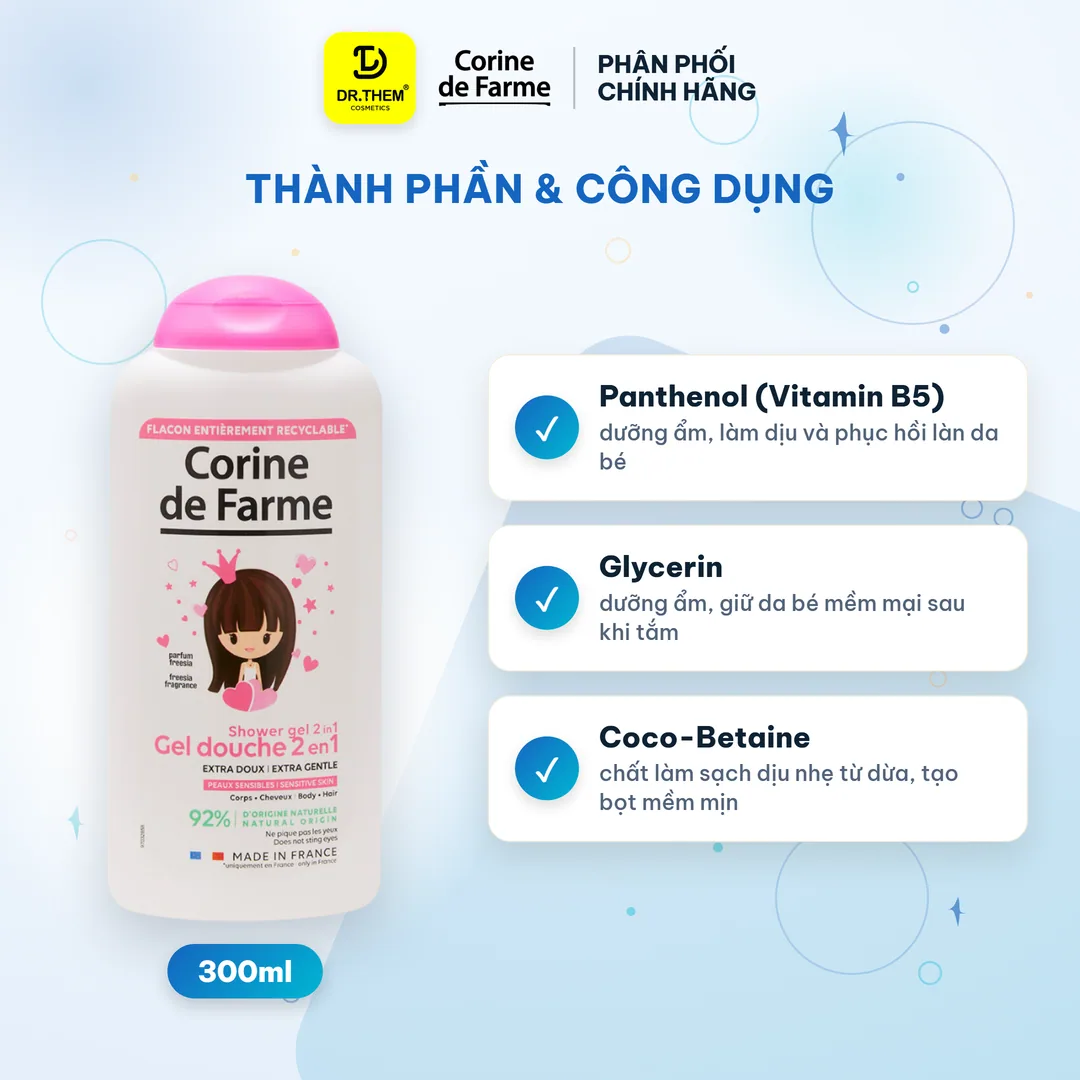 Gel Tắm Gội 2 In 1 Cho Bé Corine De Farme Princess Shower Gel Làm Sạch Dịu Nhẹ Hương Hoa Lan Nam Phi 300ml 6