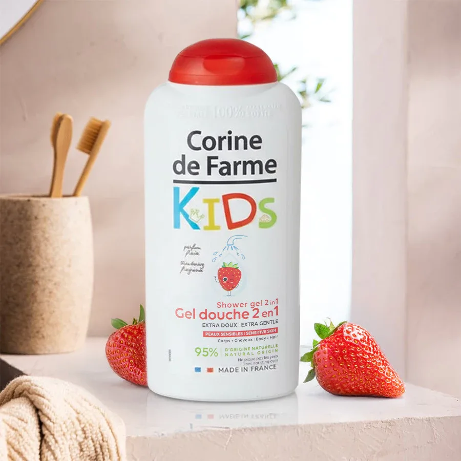 Gel Tắm Gội 2 In 1 Cho Bé Corine De Farme Strawberry Hương Dâu Tây Làm Sạch Dịu Nhẹ Không Cay Mắt Cho Bé 300ml 3