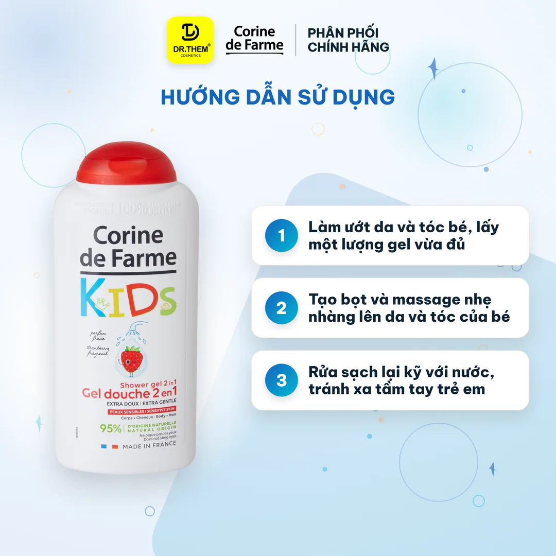 Gel Tắm Gội 2 In 1 Cho Bé Corine De Farme Strawberry Hương Dâu Tây Làm Sạch Dịu Nhẹ Không Cay Mắt Cho Bé 300ml 7