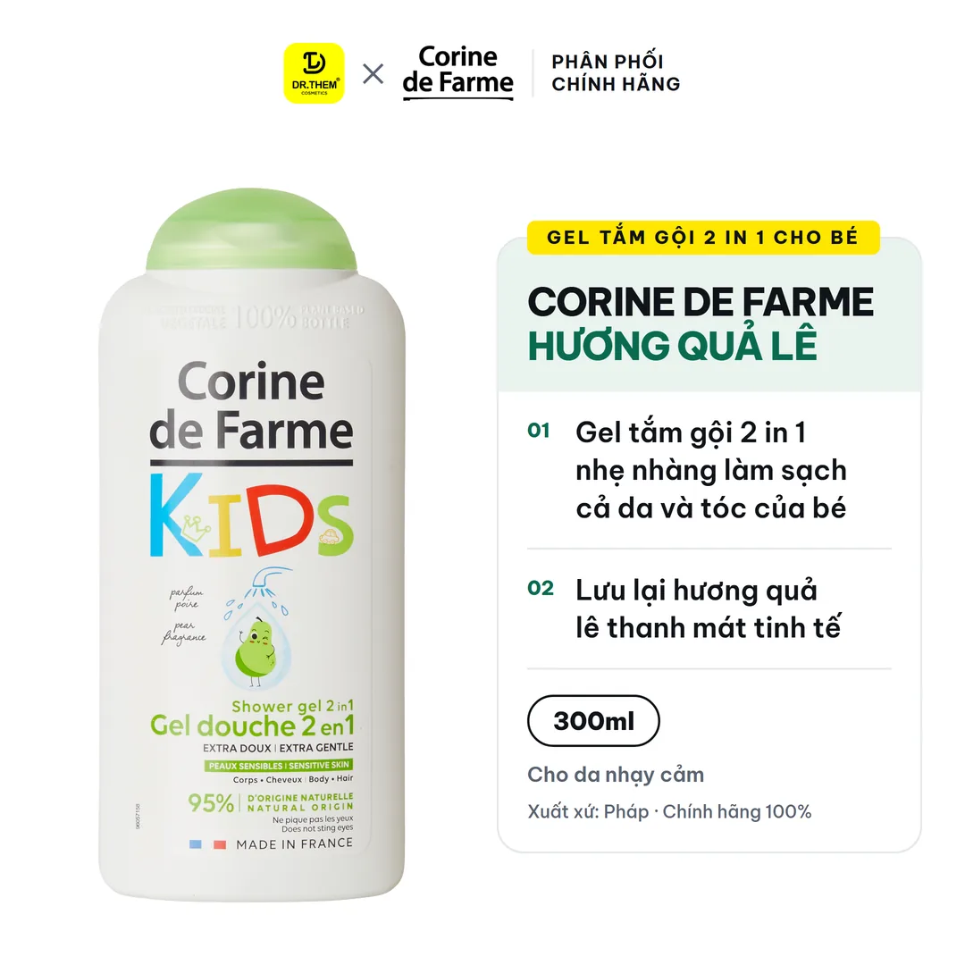 Gel Tắm Gội 2 In 1 Cho Bé Corine De Farme Pear Hương Quả Lê Làm Sạch Dịu Nhẹ Không Cay Mắt Cho Da Nhạy Cảm 300ml