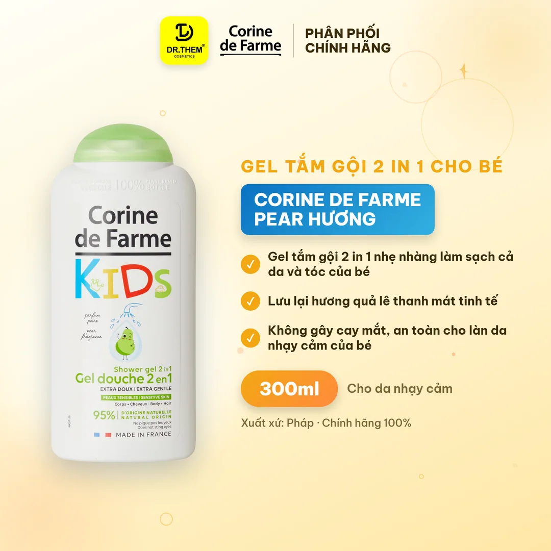 Gel Tắm Gội 2 In 1 Cho Bé Corine De Farme Pear Hương Quả Lê Làm Sạch Dịu Nhẹ Không Cay Mắt Cho Da Nhạy Cảm 300ml