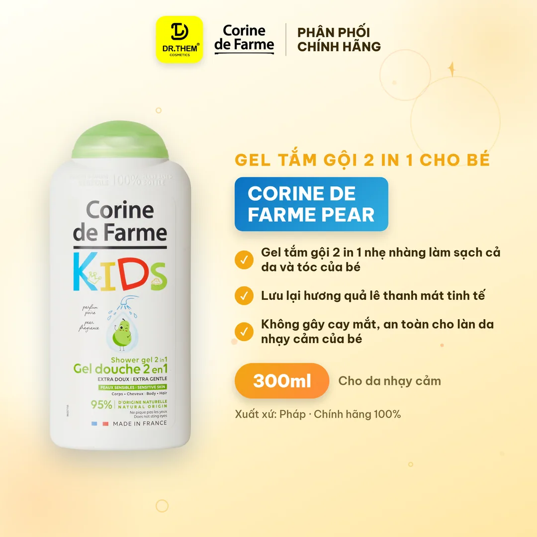 Gel Tắm Gội 2 In 1 Cho Bé Corine De Farme Pear Hương Quả Lê Làm Sạch Dịu Nhẹ Không Cay Mắt Cho Da Nhạy Cảm 300ml
