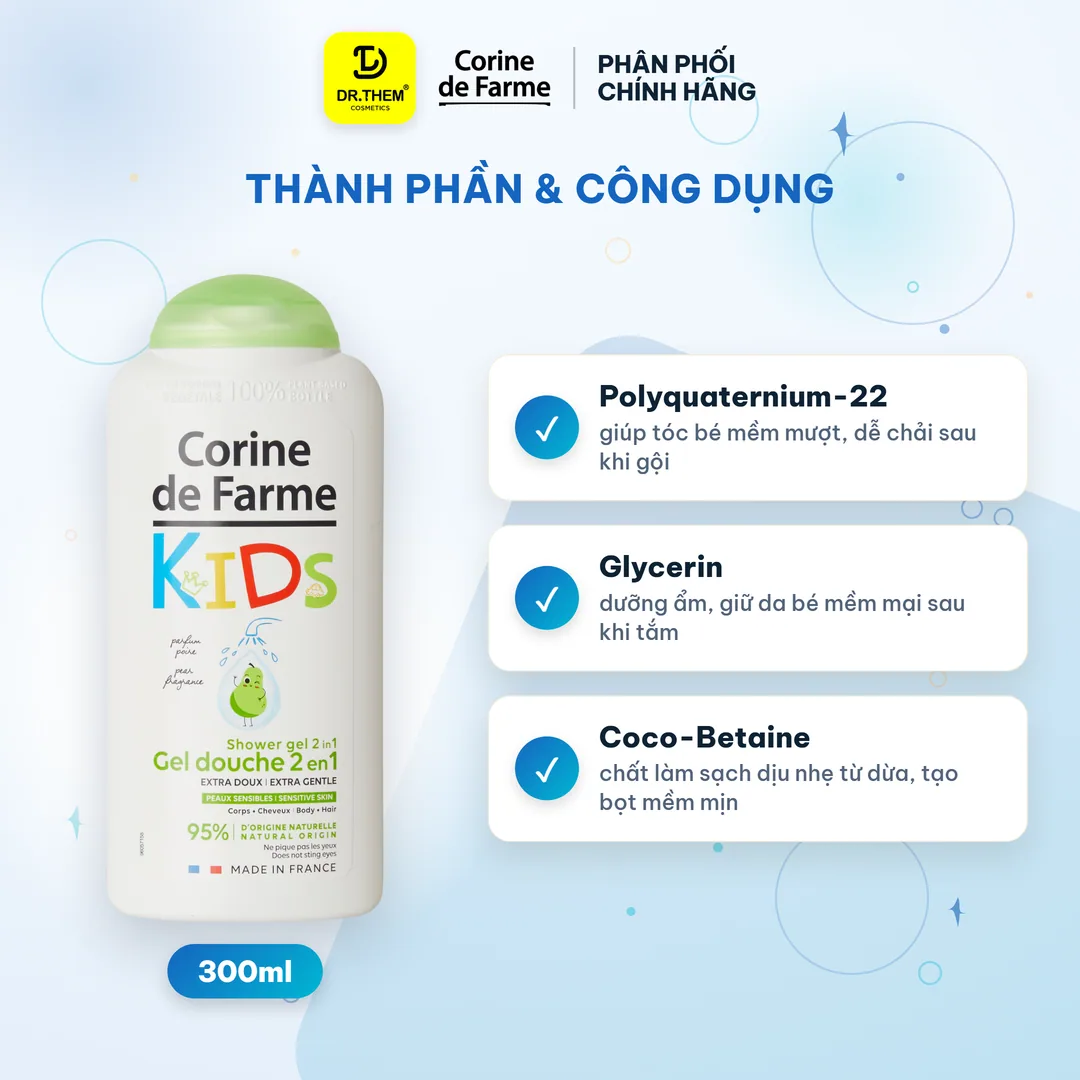 Gel Tắm Gội 2 In 1 Cho Bé Corine De Farme Pear Hương Quả Lê Làm Sạch Dịu Nhẹ Không Cay Mắt Cho Da Nhạy Cảm 300ml 5
