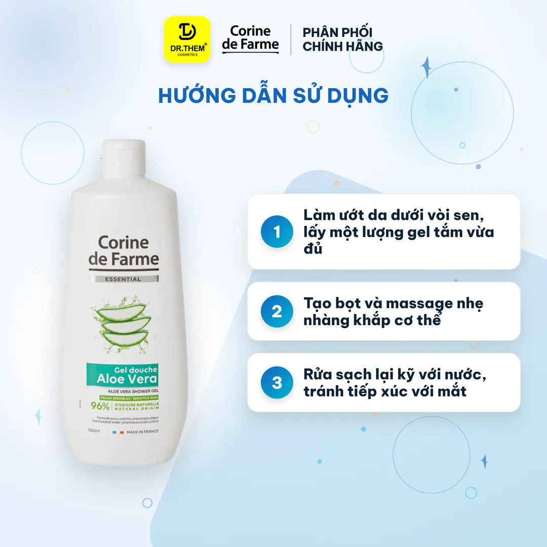 Gel Tắm Lô Hội Corine De Farme Essential Aloe Vera Shower Gel Dịu Nhẹ Cấp Ẩm Cho Da Nhạy Cảm 750ml 9