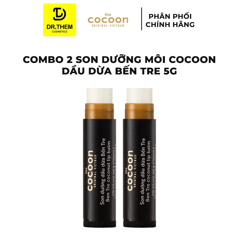 Combo Son Dưỡng Môi Cocoon Dầu Dừa Bến Tre Và Son Tẩy Da Chết Môi Cà Phê Đắk Lắk Dưỡng Mềm Môi 5g 10