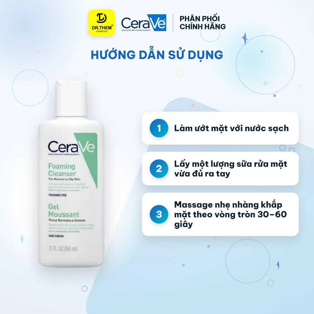 Sữa Rửa Mặt CeraVe Foaming Facial Cleanser Tạo Bọt Làm Sạch Sâu Kiềm Dầu Cho Da Thường Đến Da Dầu 88ml 3