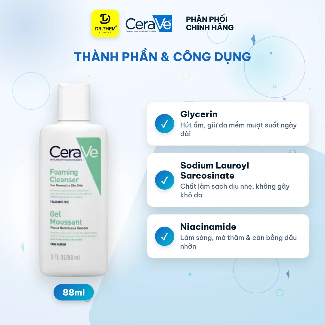Sữa Rửa Mặt CeraVe Foaming Facial Cleanser Tạo Bọt Làm Sạch Sâu Kiềm Dầu Cho Da Thường Đến Da Dầu 88ml 2