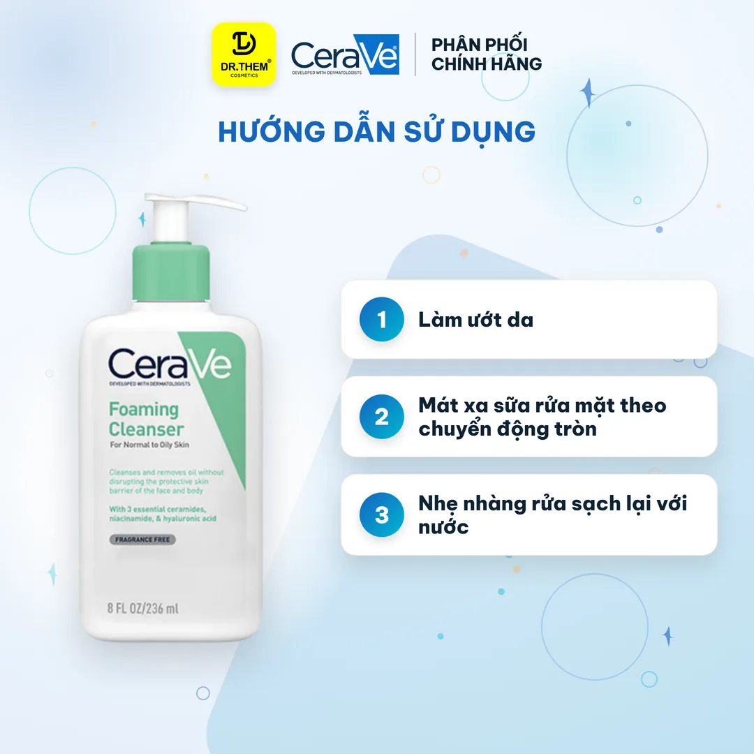 Sữa Rửa Mặt CeraVe Foaming Facial Cleanser Tạo Bọt Làm Sạch Sâu Cho Da Dầu, Ceramides 236ml 3