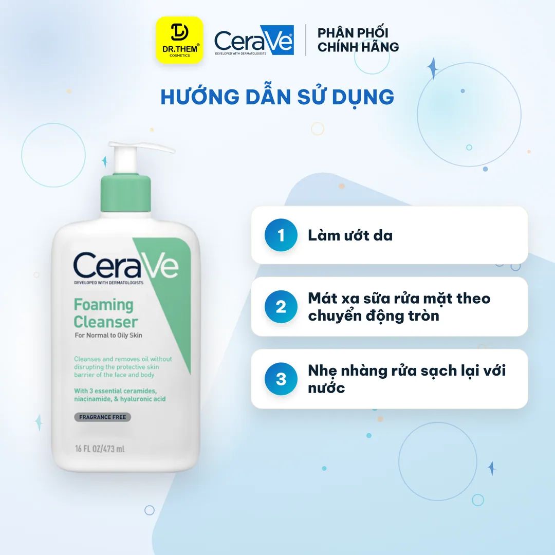 Sữa Rửa Mặt CeraVe Foaming Facial Cleanser Tạo Bọt Làm Sạch Sâu Cho Da Dầu, Ceramides 473ml 3