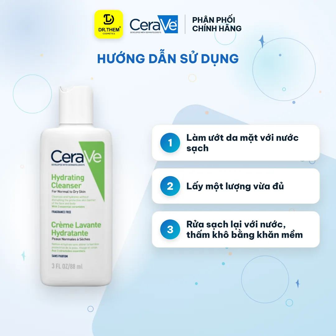 Sữa Rửa Mặt CeraVe Hydrating Cleanser Làm Sạch Dịu Nhẹ Cấp Ẩm Cho Da Thường Đến Da Khô 88ml 3