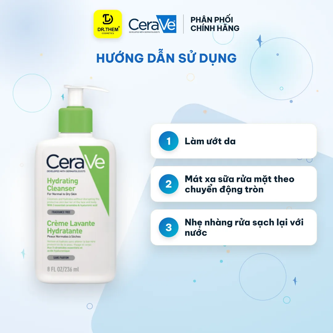 Sữa Rửa Mặt CeraVe Hydrating Cleanser Làm Sạch Dịu Nhẹ, Cấp Ẩm Cho Da Thường Khô 236ml 3