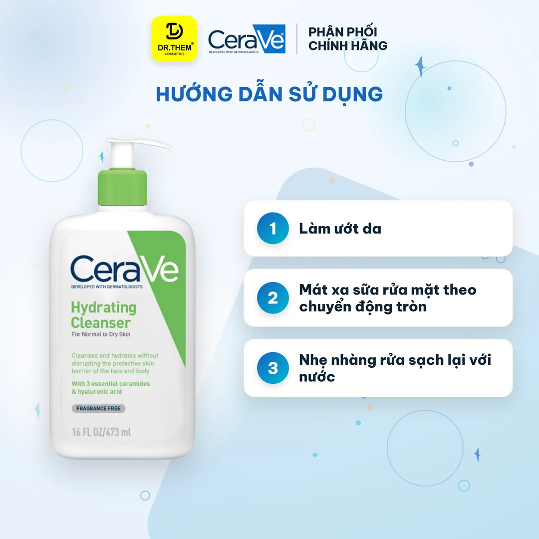 Sữa Rửa Mặt CeraVe Hydrating Cleanser Làm Sạch Dịu Nhẹ, Cấp Ẩm Cho Da Thường Khô 473ml 3