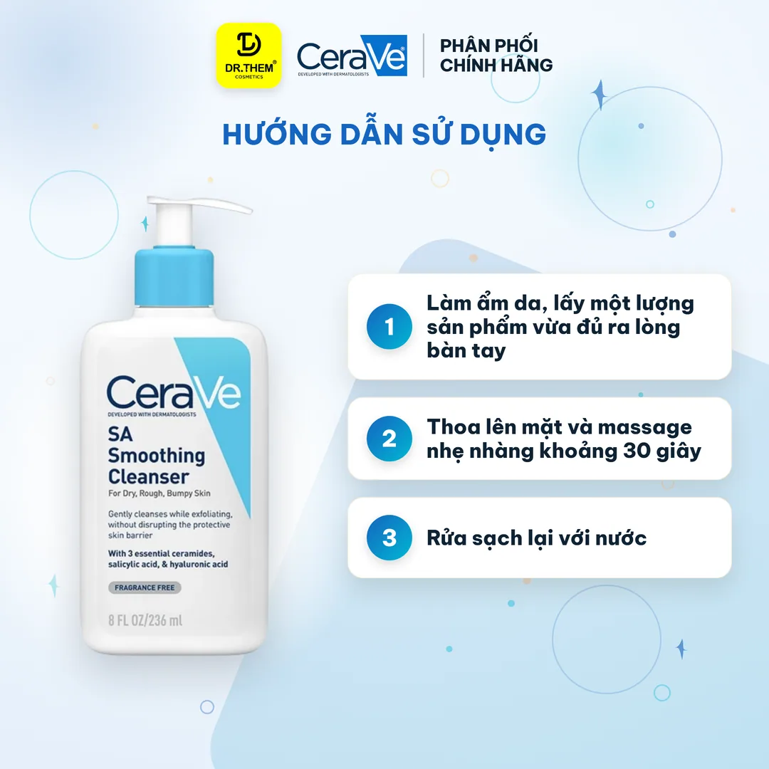 Sữa Rửa Mặt CeraVe SA Smoothing Cleanser BHA Tẩy Tế Bào Chết Hỗ Trợ Giảm Mụn Ẩn Cho Da Sần Sùi 236ml 3