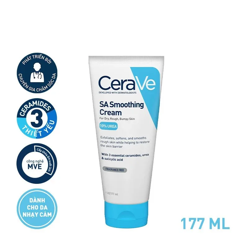 Kem Dưỡng CeraVe SA Smoothing Cream Làm Mềm Mịn Da Khô Sần Sùi Dày Sừng Nang Lông Cho Da Nhạy Cảm 177ml 5