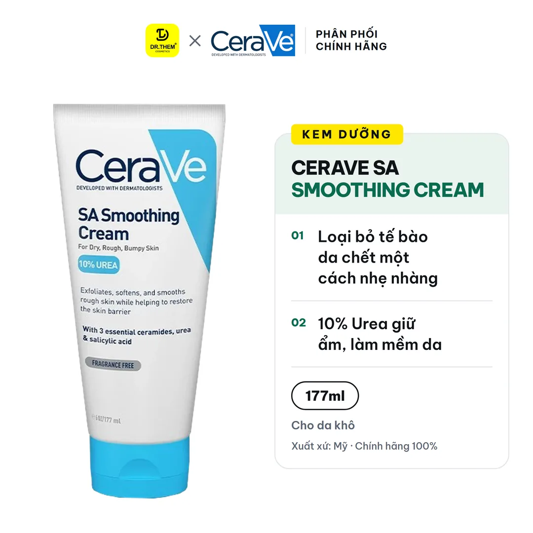 Kem Dưỡng CeraVe SA Smoothing Cream Làm Mềm Mịn Da Khô Sần Sùi Dày Sừng Nang Lông Cho Da Nhạy Cảm 177ml