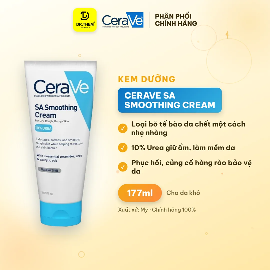 Kem Dưỡng CeraVe SA Smoothing Cream Làm Mềm Mịn Da Khô Sần Sùi Dày Sừng Nang Lông Cho Da Nhạy Cảm 177ml