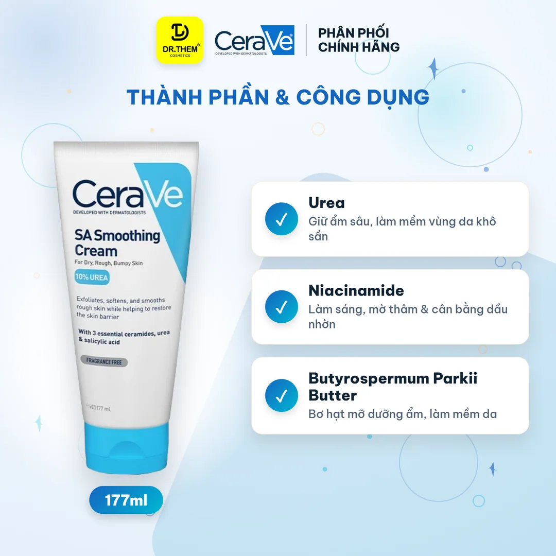 Kem Dưỡng CeraVe SA Smoothing Cream Làm Mềm Mịn Da Khô Sần Sùi Dày Sừng Nang Lông Cho Da Nhạy Cảm 177ml 4