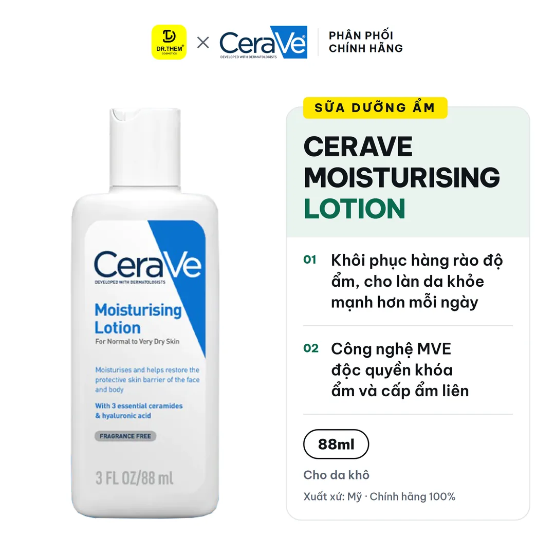 Sữa Dưỡng Ẩm CeraVe Moisturising Lotion Cấp Ẩm Phục Hồi Da Cho Da Thường Đến Da Khô 88ml
