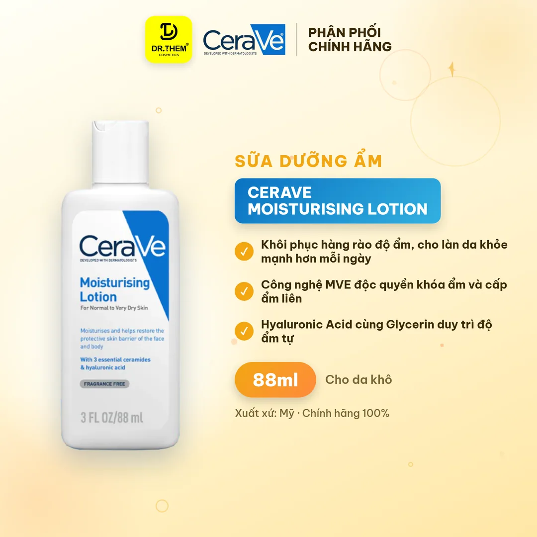 Sữa Dưỡng Ẩm CeraVe Moisturising Lotion Cấp Ẩm Phục Hồi Da Cho Da Thường Đến Da Khô 88ml