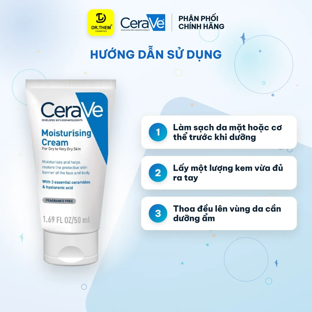 Kem Dưỡng Ẩm CeraVe Moisturising Cream Phục Hồi Hàng Rào Độ Ẩm Cho Da Khô Đến Rất Khô 50ml 3