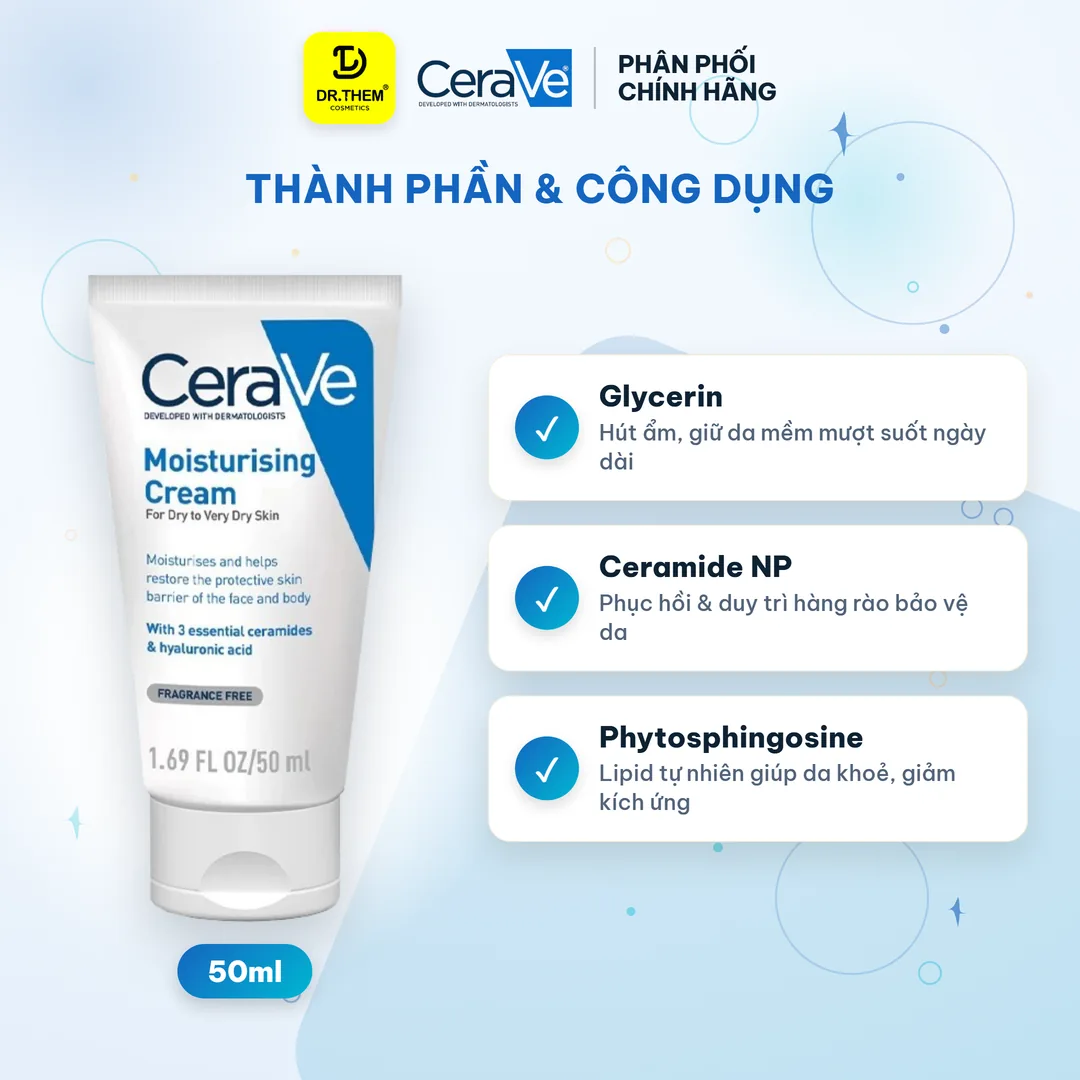 Kem Dưỡng Ẩm CeraVe Moisturising Cream Phục Hồi Hàng Rào Độ Ẩm Cho Da Khô Đến Rất Khô 50ml 2