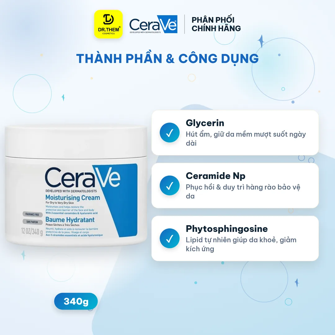 Kem Dưỡng Ẩm Cerave Dành Cho Da Khô Cerave Moisturizing Cream 340g 2