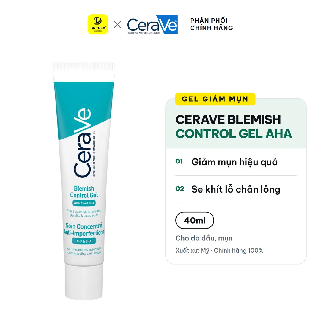 Gel Giảm Mụn CeraVe Blemish Control Gel AHA BHA Hỗ Trợ Mờ Thâm Se Khít Lỗ Chân Lông Cho Da Dầu Mụn 40ml