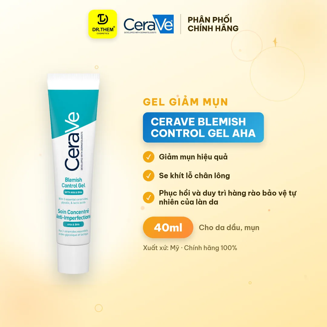 Gel Giảm Mụn CeraVe Blemish Control Gel AHA BHA Hỗ Trợ Mờ Thâm Se Khít Lỗ Chân Lông Cho Da Dầu Mụn 40ml