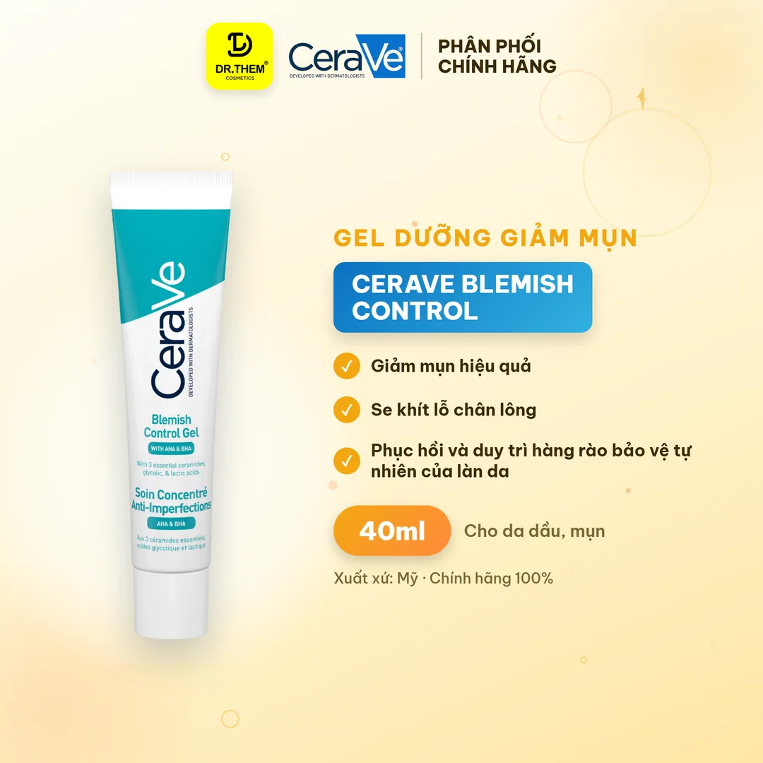 Gel Giảm Mụn CeraVe Blemish Control Gel AHA BHA Hỗ Trợ Mờ Thâm Se Khít Lỗ Chân Lông Cho Da Dầu Mụn 40ml