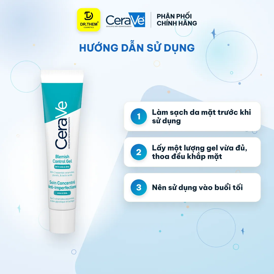 Gel Giảm Mụn CeraVe Blemish Control Gel AHA BHA Hỗ Trợ Mờ Thâm Se Khít Lỗ Chân Lông Cho Da Dầu Mụn 40ml 7