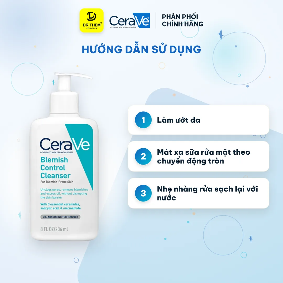 Sữa Rửa Mặt CeraVe Blemish Control Cleanser Giảm Mụn, 2% Salicylic Acid, Đất Sét 236ml 3
